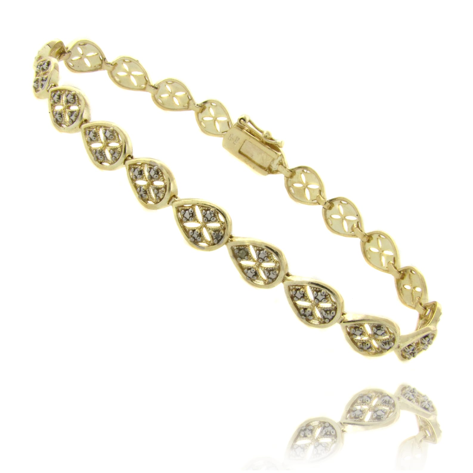 14k Gold over Silver Diamond Accent Teardrop Filigree Bracelet 