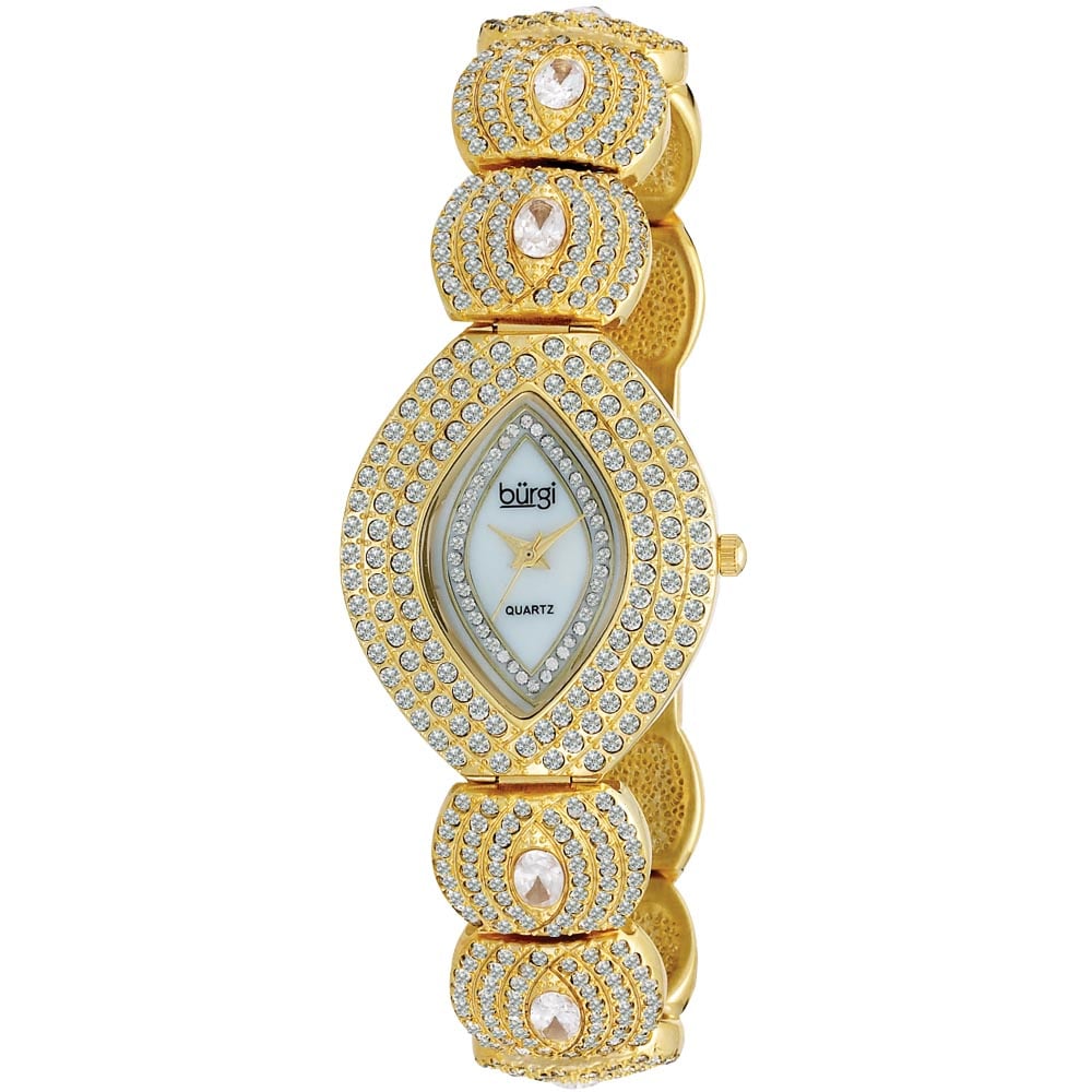 Burgi Womens Oval Crystal Quartz Bracelet Watch