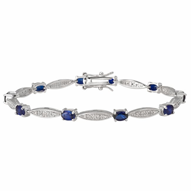 Sterling Silver 1/4ct TDW Diamond and Created Sapphire Bracelet (J K 