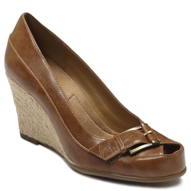 peep toe wedge tan
