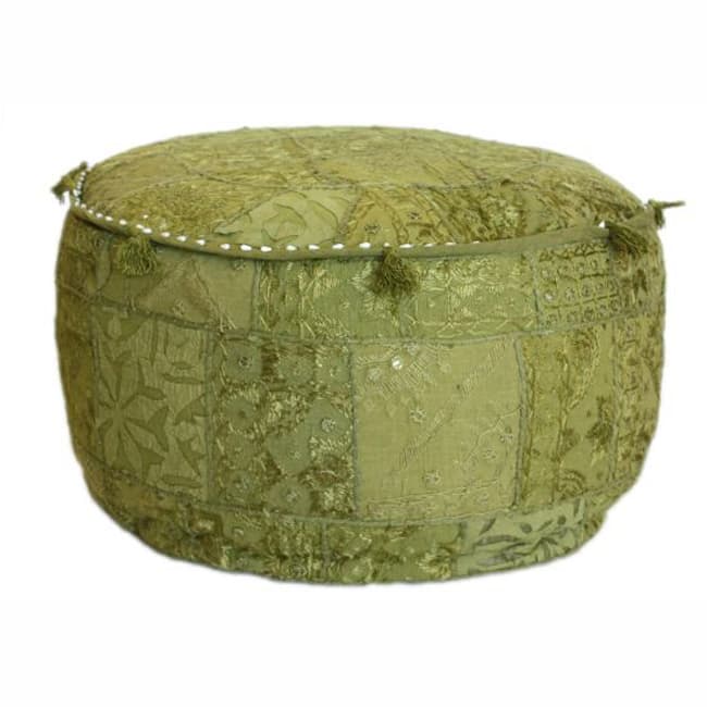 nuLOOM Handmade Casual Living Indian Round Green Pouf