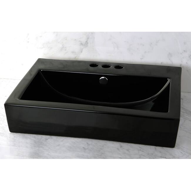 Vitreous China Black Rectangular Vessel Bathroom Sink