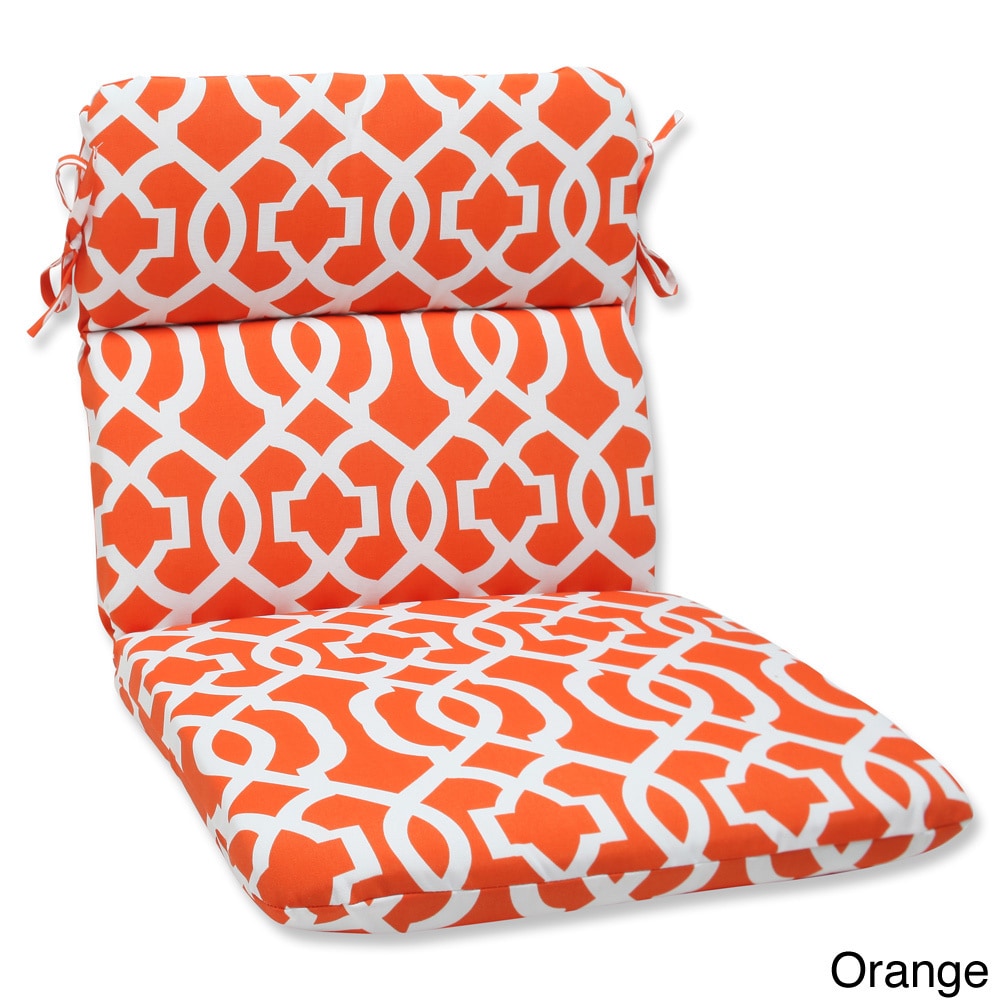 Pillow Perfect Outdoor New Geo Rounded Chair Cushion (Red/white, black/white, orange/whiteClosure Sewn seam closureUV Protection Yes Weather Resistant Yes Care instructions Spot clean or hand wash fabric with mild detergentDimensions (Seat Portion) 2