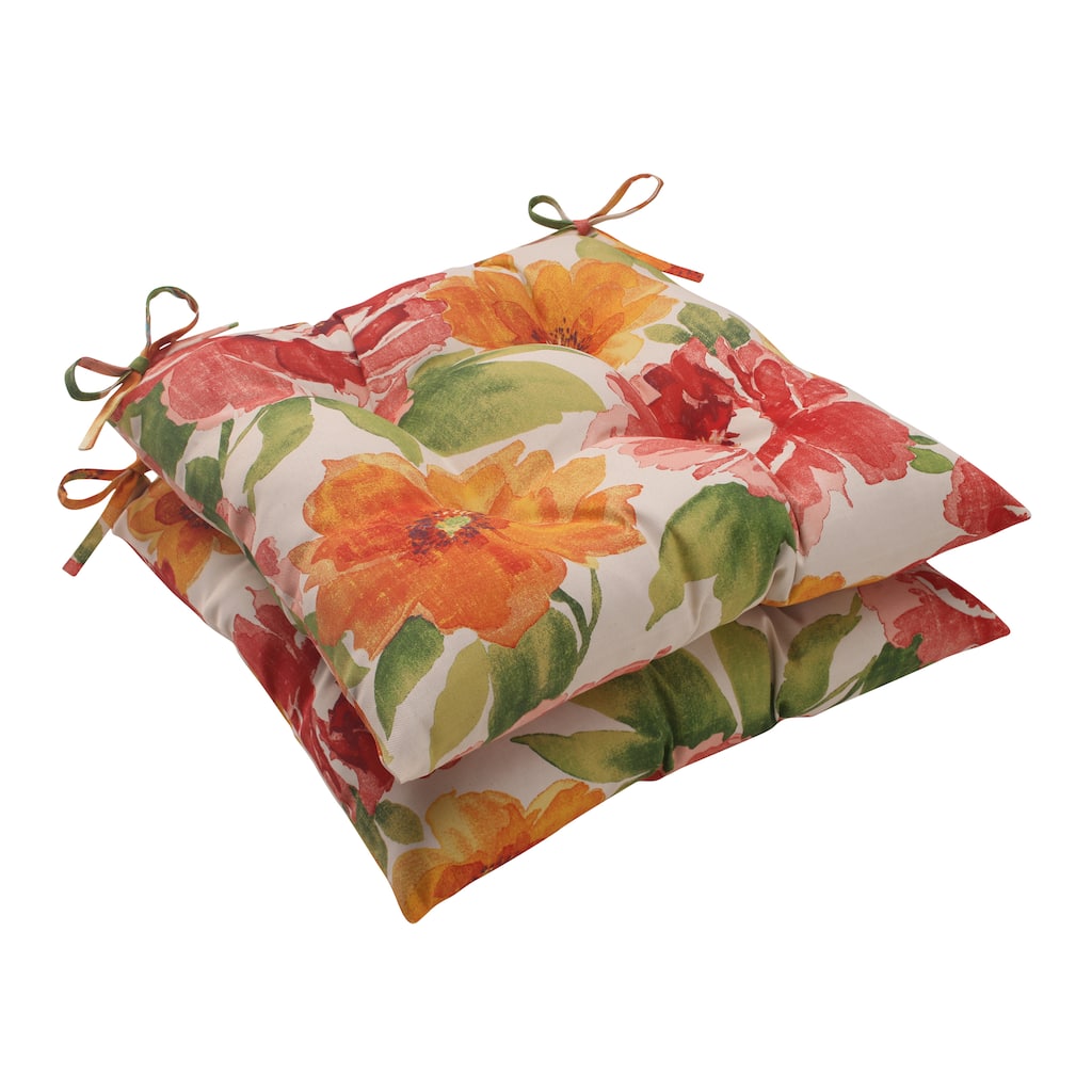 Pillow Perfect Orange Outdoor Primro Tufted Seat Cushion (Set of 2)