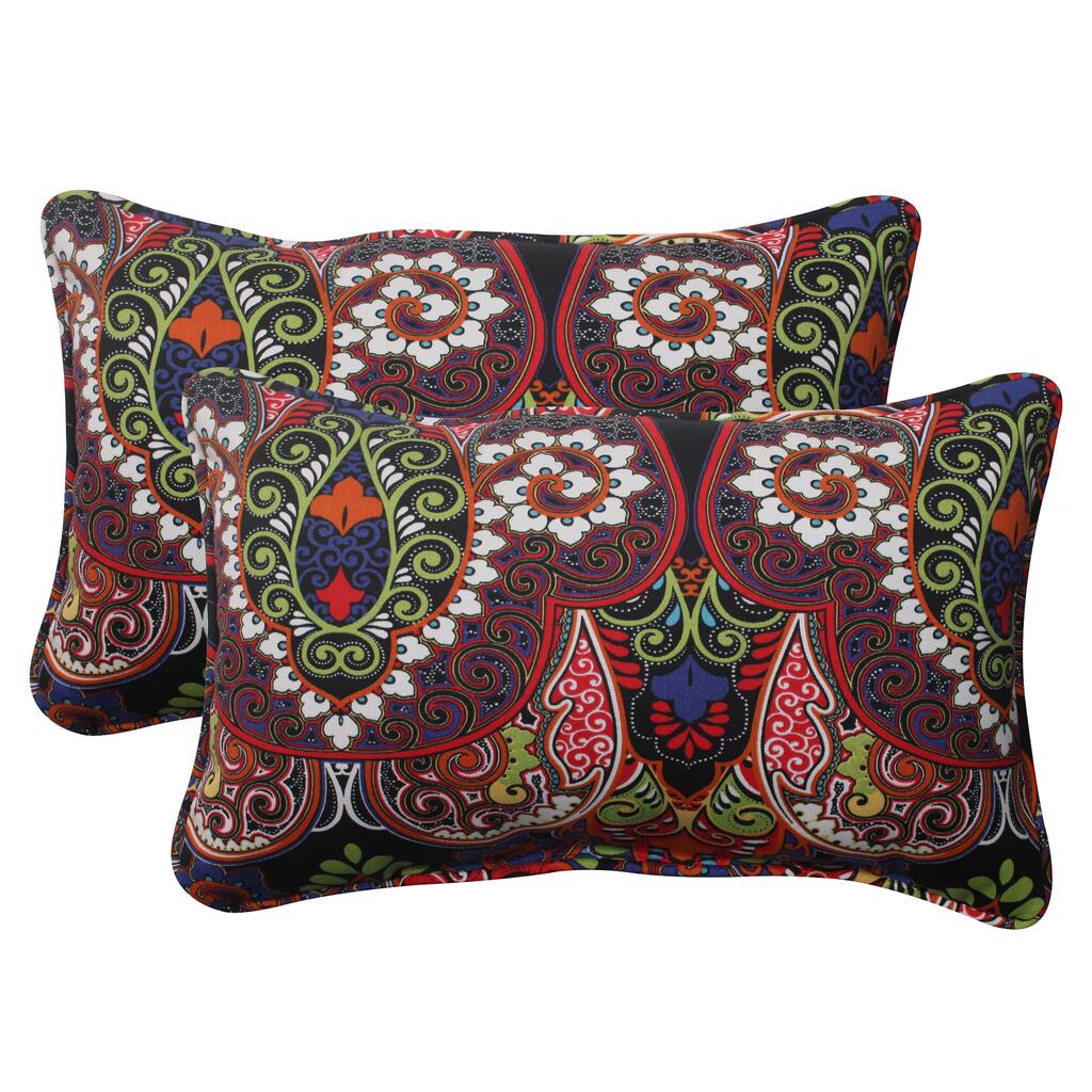 Pillow Perfect Black Outdoor Marapi Corded Rectangular Throw Pillow (Set of 2)
