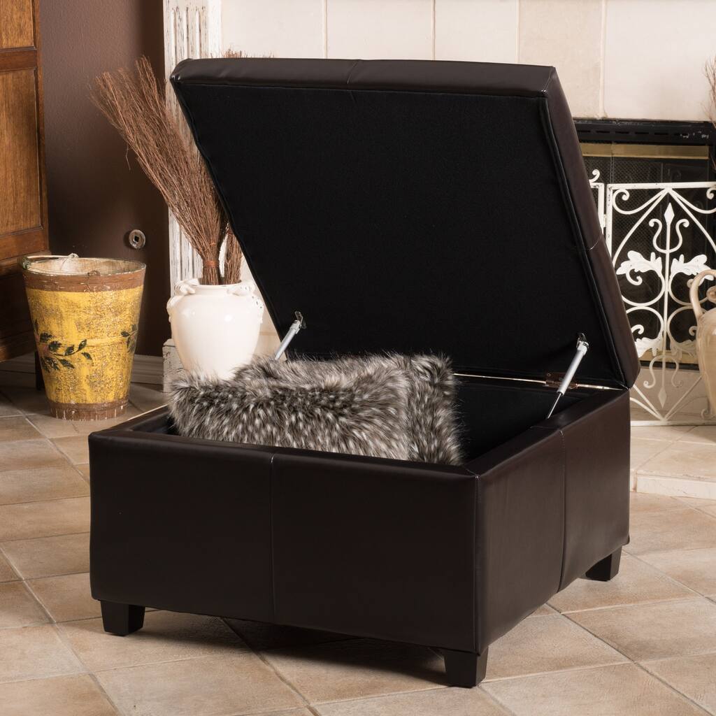 Weldon Leather Storage Ottoman by Christopher Knight Home