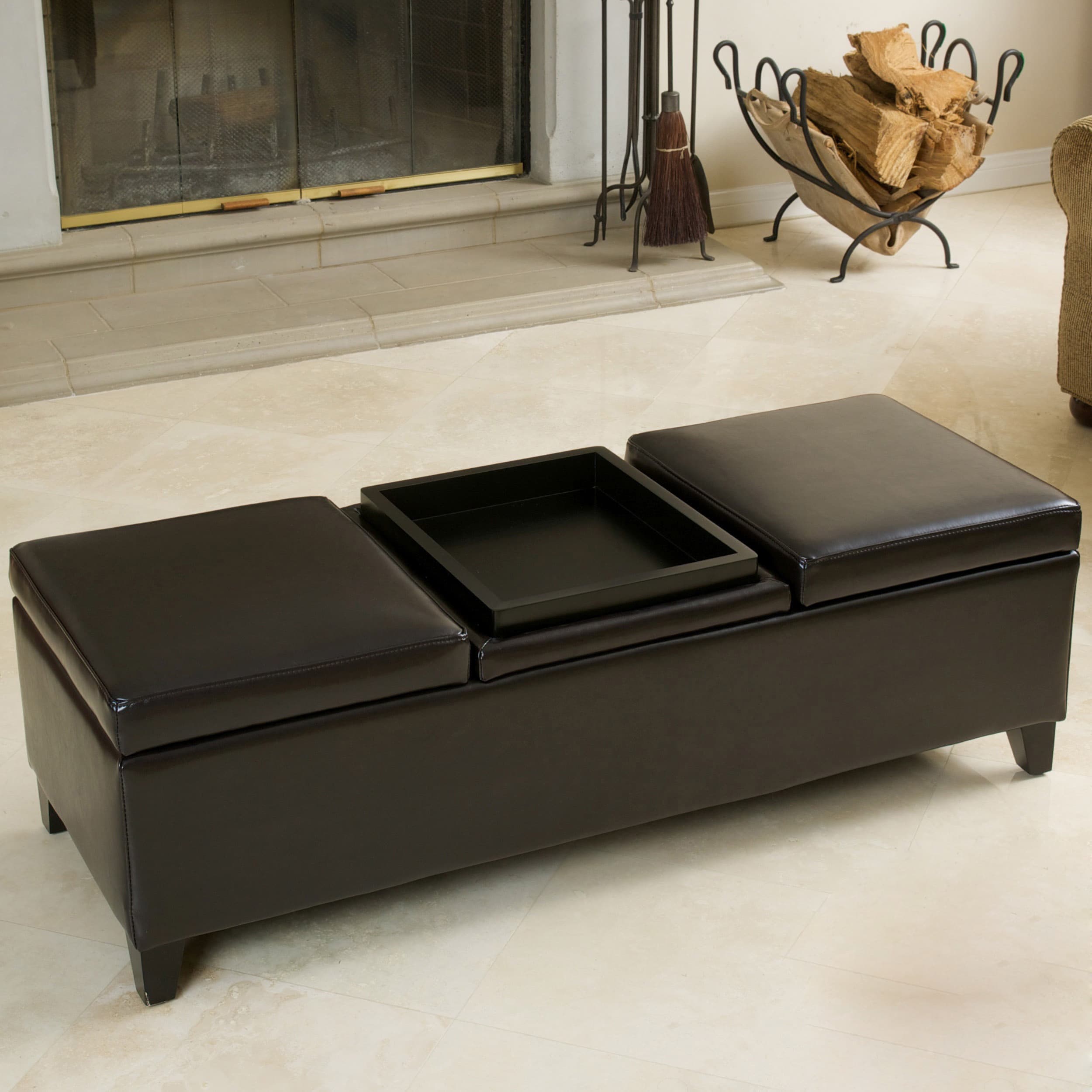 Christopher Knight Home Harold Espresso Leather Storage Ottoman