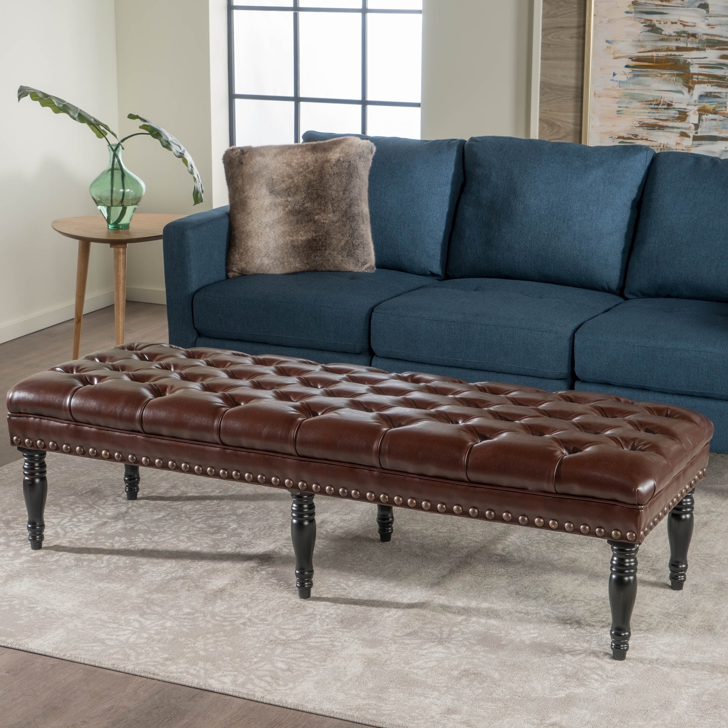 Christopher Knight Home Clive Tufted Leather Bench Ottoman