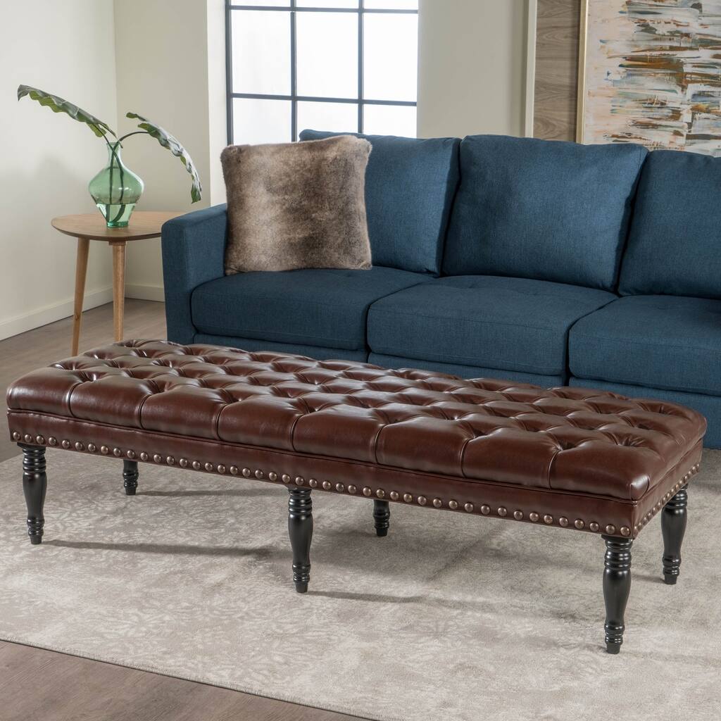 Clive Contemporary Tufted Ottoman Bench with Nailhead Trim by Christopher Knight Home