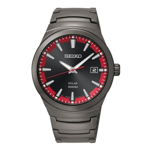 SEIKO Men's Solar Black Ion Dial Red Accent Watch Seiko Men's Seiko Watches