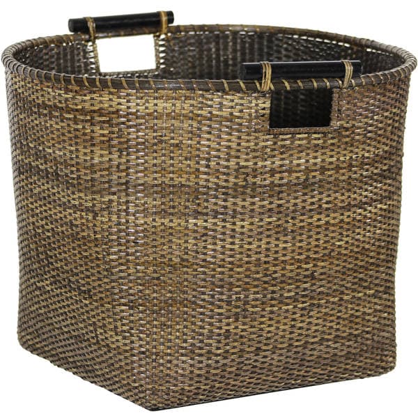 Shop Antique Finish Rattan Tall Storage Bin (China) Free Shipping