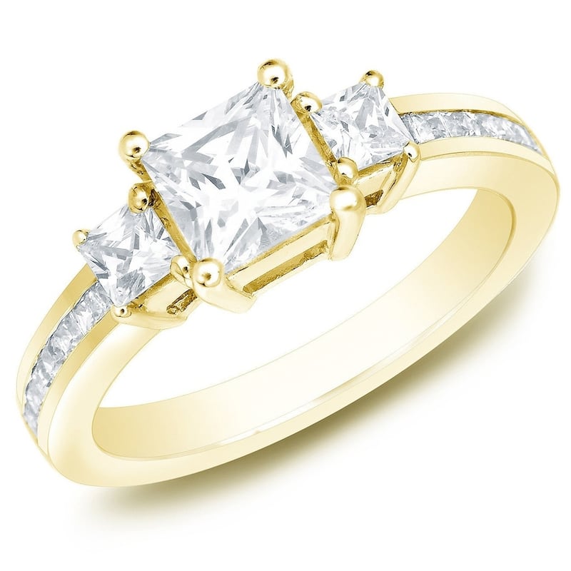 Auriya 14k Gold 1 1/2ctw Princess-cut 3-Stone Diamond Engagement Ring
