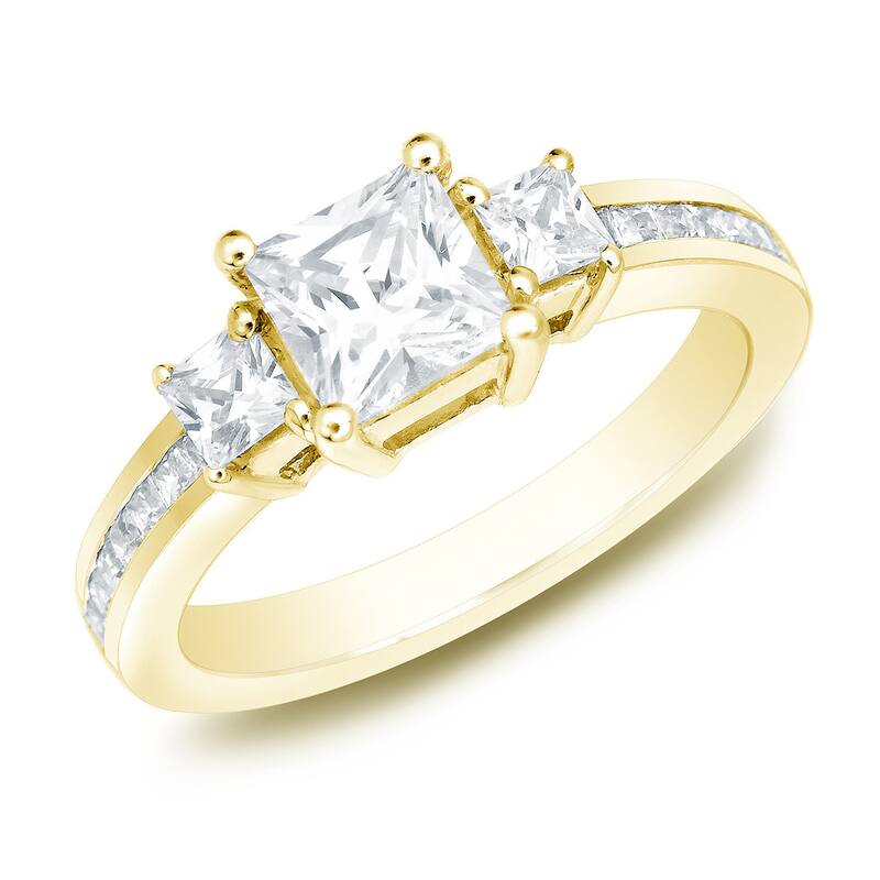 Auriya 14k Gold 1 1/2ctw Princess-cut 3-Stone Diamond Engagement Ring - Yellow - 4