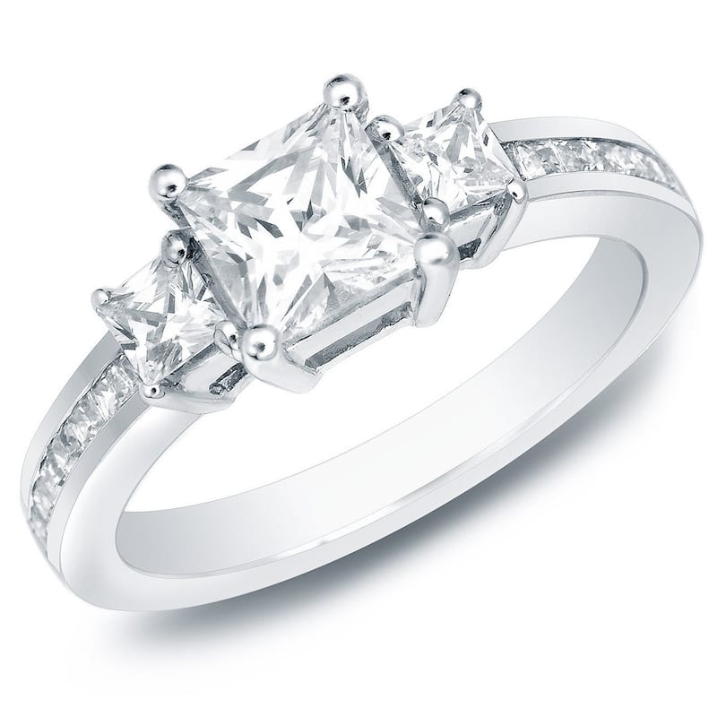Auriya 14k Gold 1 1/2ctw Princess-cut 3-Stone Diamond Engagement Ring - White - 4