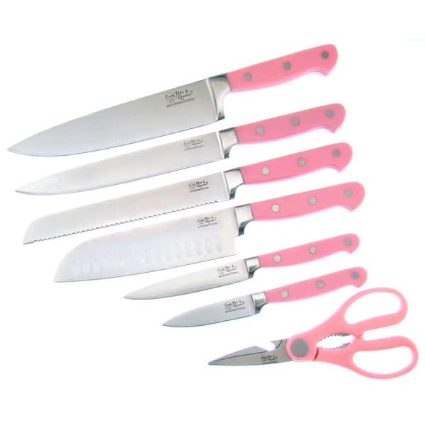 Stainless Steel Knife Set With Scissors 7 Pieces - Pink