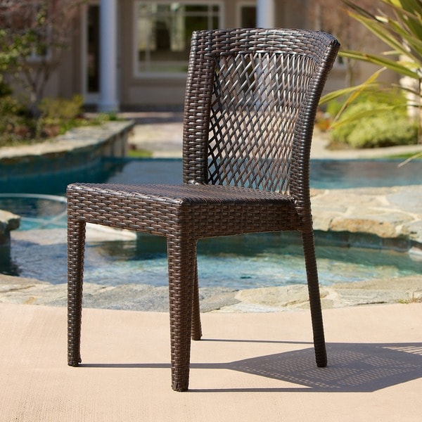 Noble house dusk gray stackable wicker outdoor dining online chairs