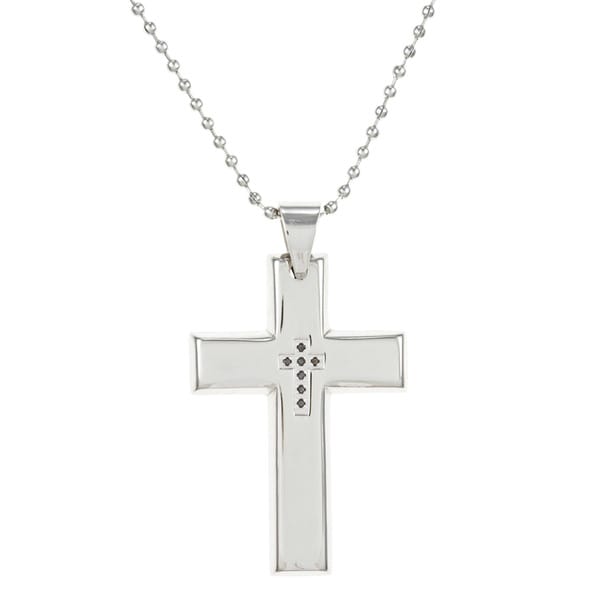 Stainless Steel Black Diamond Cross Necklace Men's Necklaces