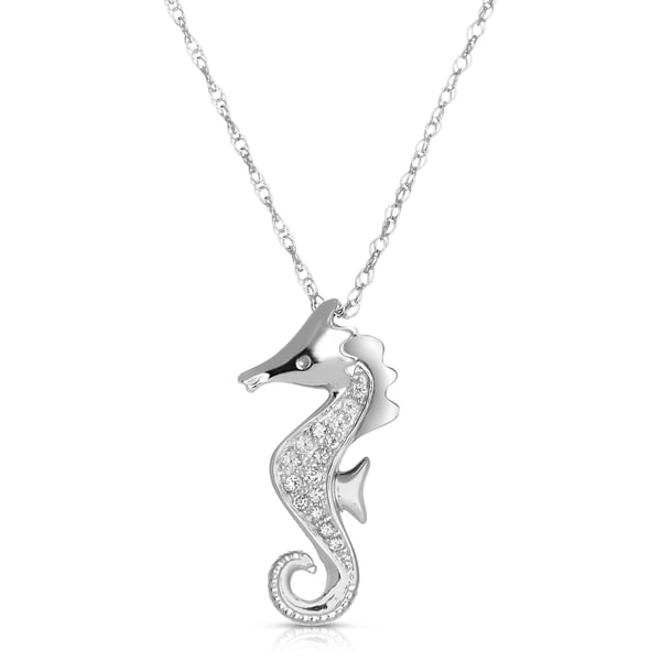 10k White Gold 1/10ct TDW Diamond Seahorse Necklace (G H, I2 I3) Diamond Necklaces