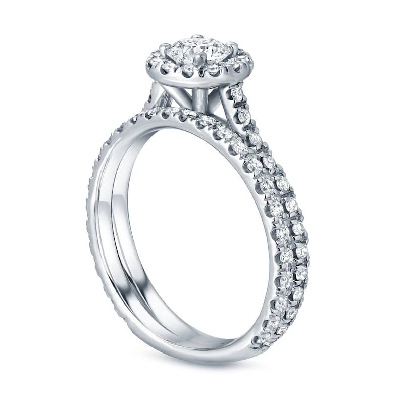 Auriya 1 carat TW Round Halo Diamond Engagement Ring Set 14k Gold