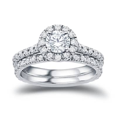 Auriya 1 carat TW Round Halo Diamond Engagement Ring Set 14k Gold