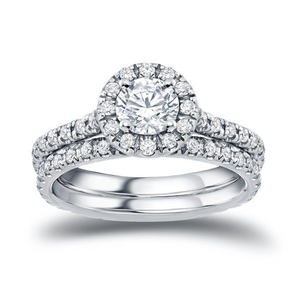 Shop Auriya 14k Gold 1ct TDW Certified Diamond Halo Engagement Ring ...