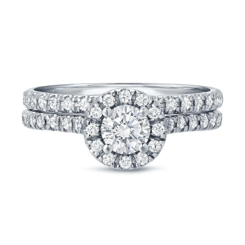 Auriya 1 carat TW Round Halo Diamond Engagement Ring Set 14k Gold