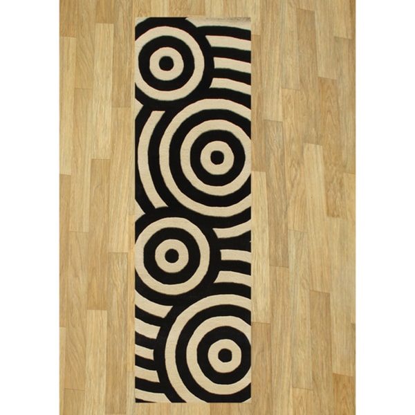 Alliyah Handmade Black New Zealand Blend Wool Rug 3x10