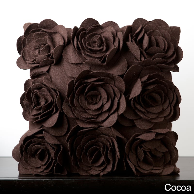 Daba Wool Blend Floral Down-filled Pillow (22-inch Square) - Cocoa