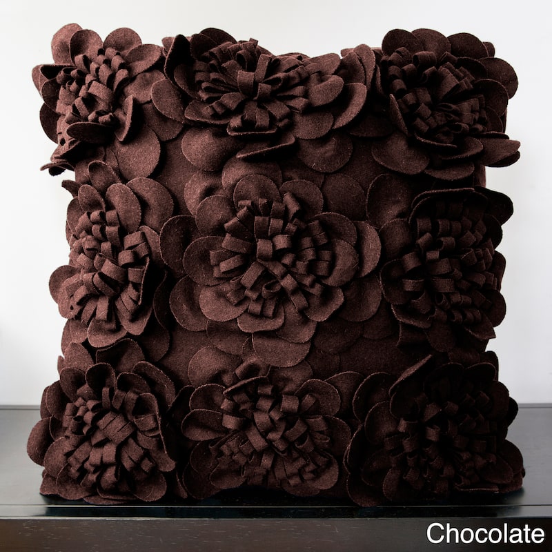 Daba Wool Blend Floral Down-filled Pillow (22-inch Square) - Chocolate