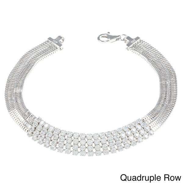 La Preciosa Sterling Silver Cubic Zirconia Multi row 7 inch Bracelet