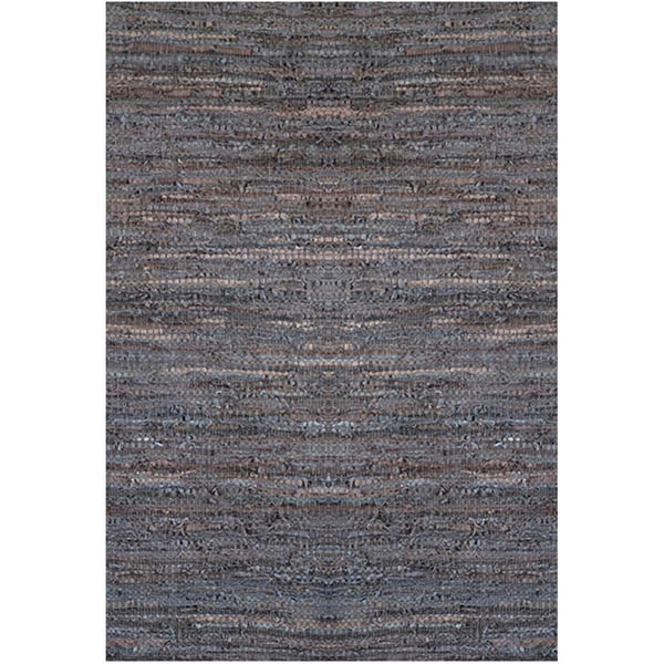 Handwoven Brown Leather Flatweave Rug - 5' x 8'