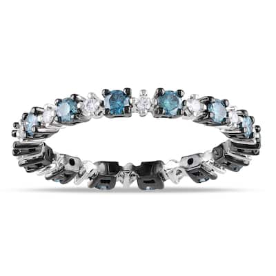 Miadora 14k Gold 3/4ct TDW Blue and White Diamond Eternity Ring