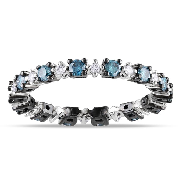 Miadora 14k Gold 3/4ct TDW Blue and White Diamond Eternity Ring