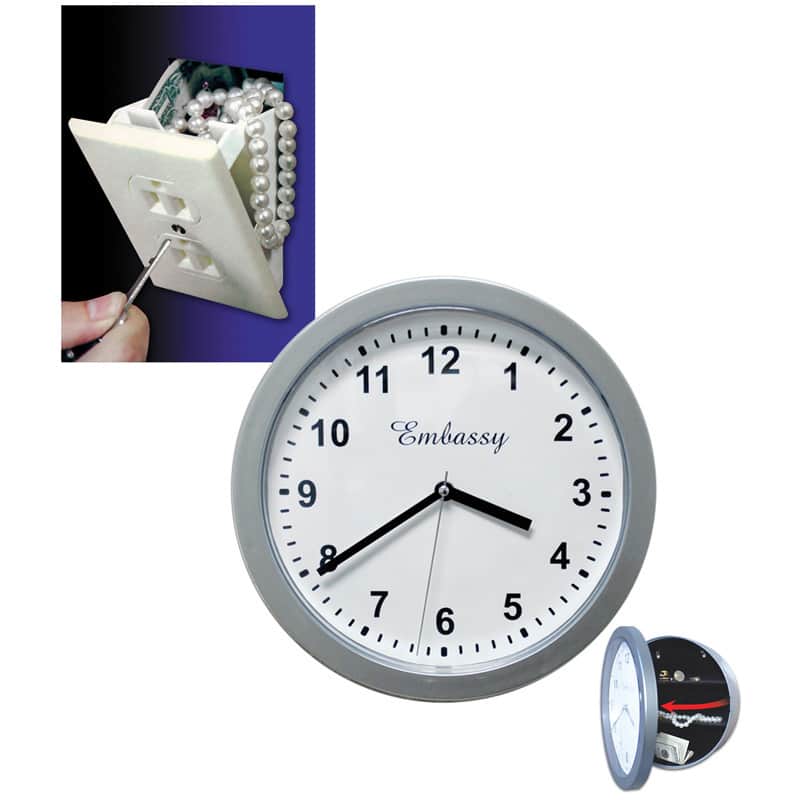 Hidden Wall Outlet Safe/ Hidden Silver Wall Clock Safe