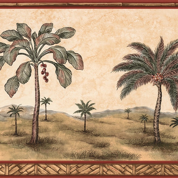 Shop Brewster Tawny Palm Tree Border Wallpaper - Free Shipping On ...