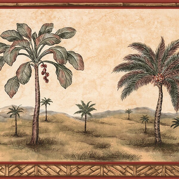 Shop Brewster Tawny Palm Tree Border Wallpaper Free Shipping On