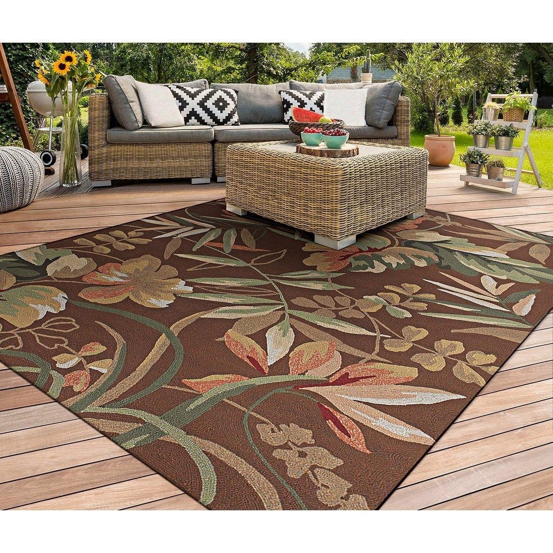 Miami Tropical Flowers Brown Indoor Outdoor Area Rug 8 X Indoor Outdoor Area Rug
