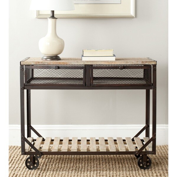 Shop Safavieh Shroder Natural Rolling Console Table Free Shipping