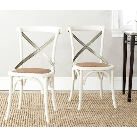 SAFAVIEH Eleanor X-Back Antique White Dining Chair (Set of 2)