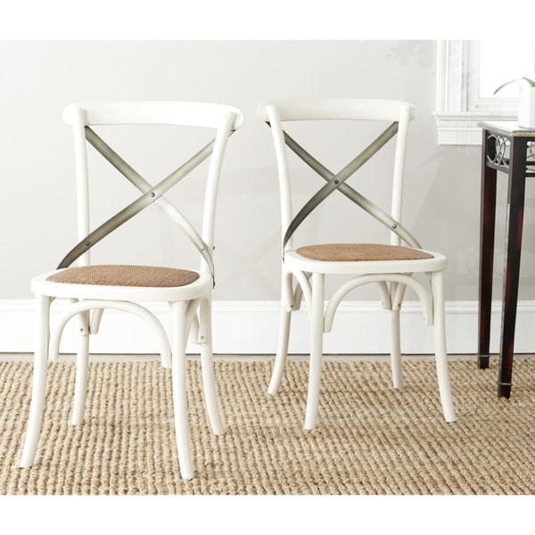 SAFAVIEH Eleanor X-Back Antique White Dining Chair (Set of 2