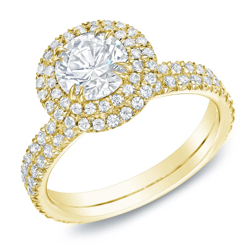 Auriya 14k Gold 1 3/4ctw Certified Round Diamond Halo Engagement Ring - 8.5 - Yellow