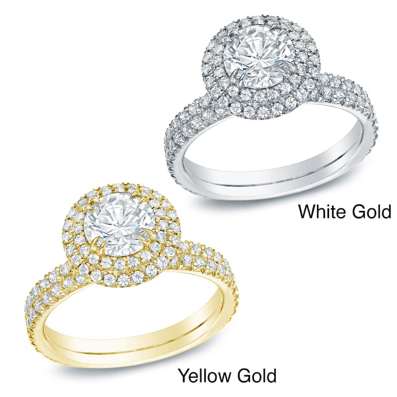 Auriya 14k Gold 1 3/4ctw Certified Round Diamond Halo Engagement Ring