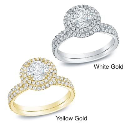 Auriya 14k Gold 1 3/4ctw Certified Round Diamond Halo Engagement Ring