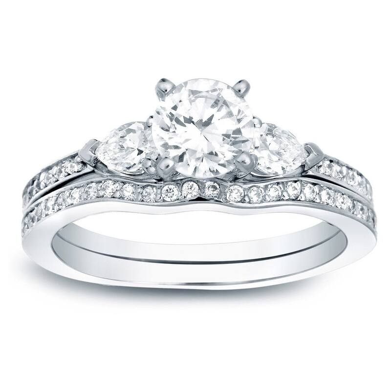 Auriya 14k Gold 1 carat TW 3-Stone Diamond Engagement Ring Set - 4 - White