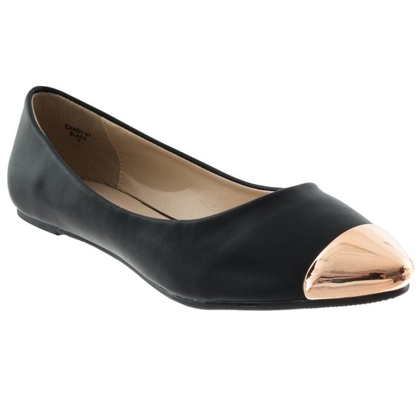 Riverberry Women's 'Candy' Metallic Toe Cap Black Flats Flats