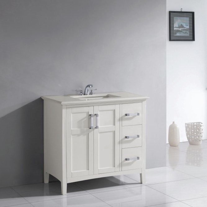 Wyndenhall Salem 36 inch White Marble Top Single Sink Bathroom Vanity White Size Single Vanities