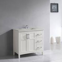 WYNDENHALL Salem 36 inch Contemporary Bath Vanity in Soft White with Bombay White Engineered Quartz Marble Top