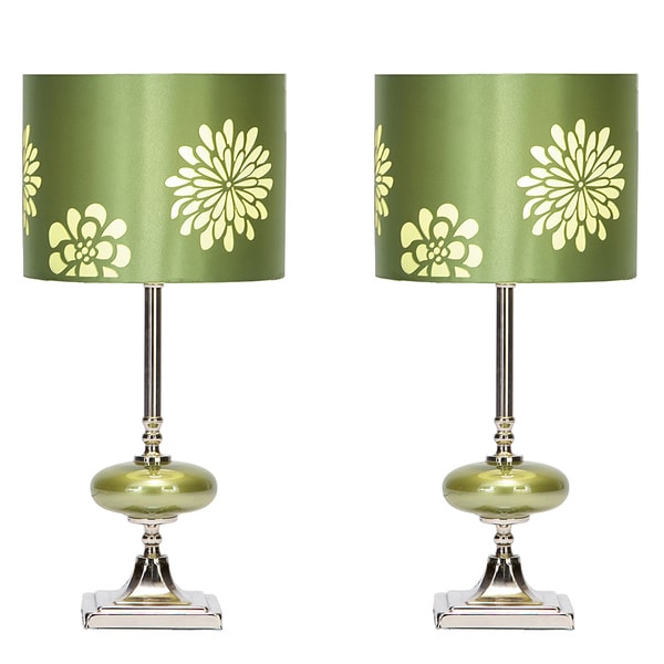 Casa Cortes Lush Green Contemporary Floral Small Table Lamps (Set of 2