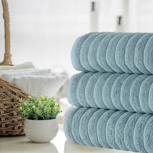 Classic Turkish Towel Cotton Ribbed Bath Sheet Towel Set of 3