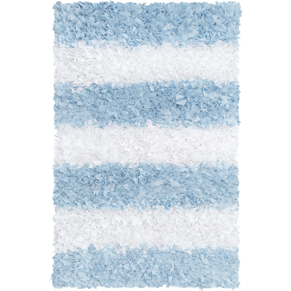 Manam Blue And White Stripe Shag Rug